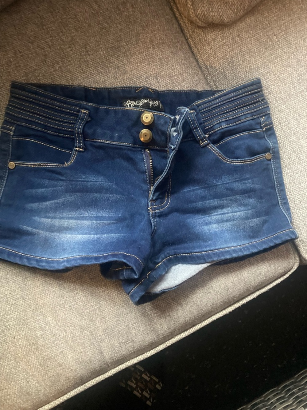 Denim Short Shorts in Dark Blue - Women's Casual Summer Shorts